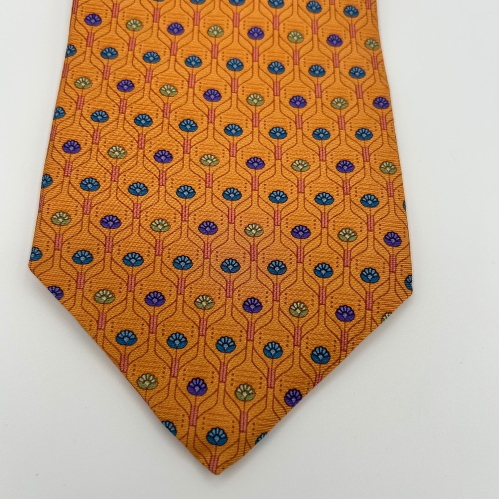 Tom James Necktie Mens OS Orange Silk Geometric Floral Classic Professional